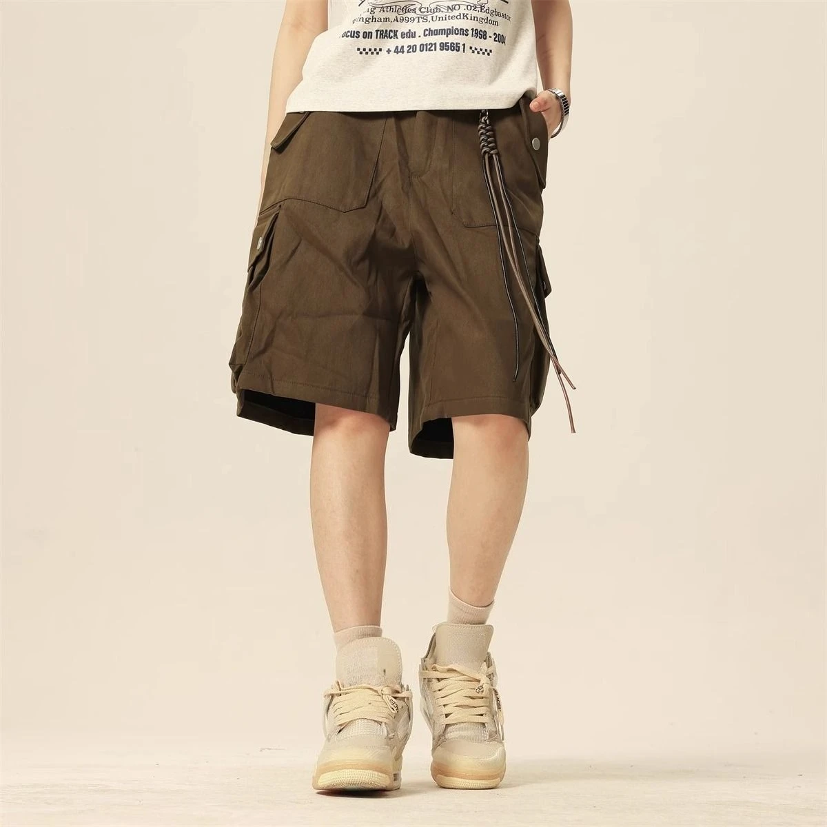 

Мужские шорты-карго с карманами на шнурке Черные мешковатые короткие брюки для мужчин Потертые большие и высокие нейлоновые роскошные повседневные брюки