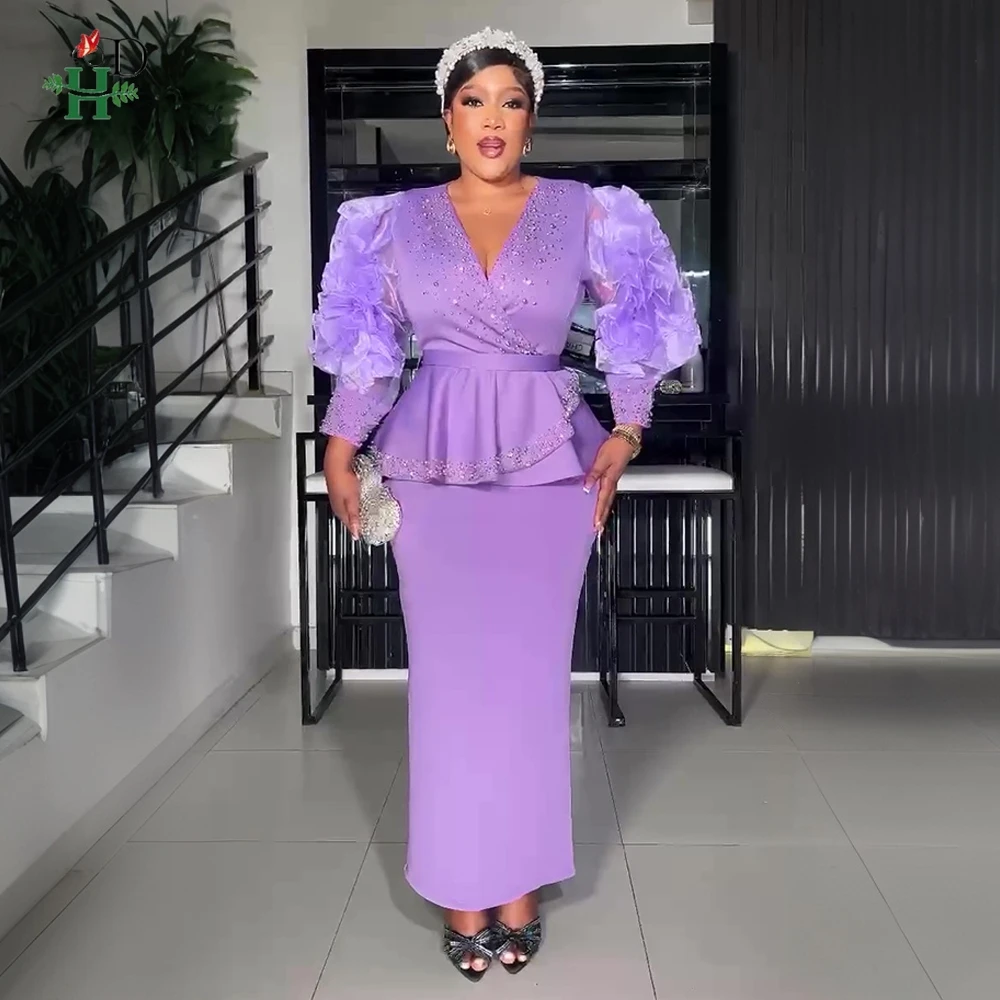 

African Summer Sequined Dresses For Women Elegant White Purple Red Diamonds Clothing Plus Size Africa Wedding Party Wear 2025