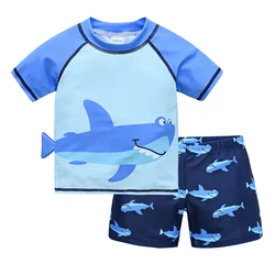 Summer New Arrival 2 PCS Kid Boys Rash Guard Child Swimwear Truck Beach Short Baby Swimsuit Private Label Board Short Set