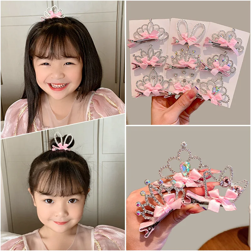 3D Crown Hairpin Children\'s Headwear Baby Girl Princess Hairpin  Hair Clip Accessories Little Girls Rhinestone