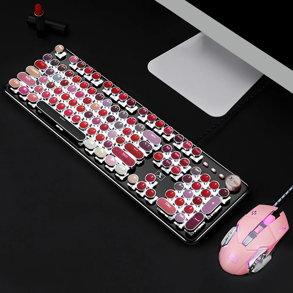 

Vintage 104 Keys Gaming Mechanical Keyboard Mouse Set USB Wired 30 Light Effects Keypad Mice Combo for PC Laptop Desktop