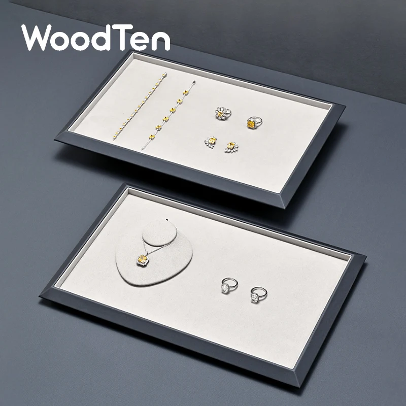 

Поднос-органайзер WoodTen из ПУ кожи для демонстрации и хранения ювелирных изделий, сине-серый, для колец, серег, ожерелий, кулонов