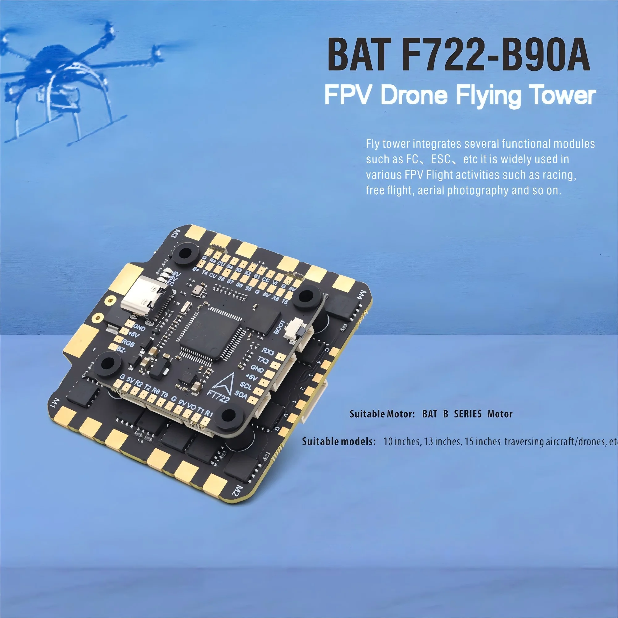 

Контроллер полета F722-B90A ESC с гироскопом ICM-42688 SPA06-003 для RC FPV Freestyle Drone