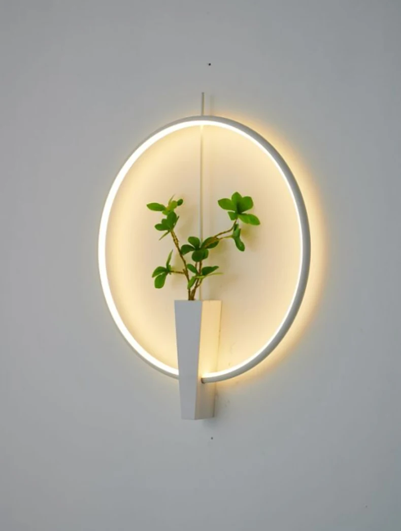 Aluminium Ring Wall Lamp 3000K White Black Without Plants