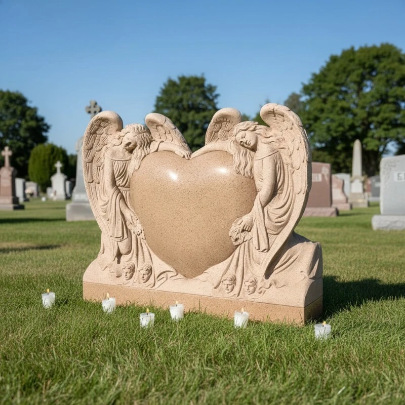 

Надгробный памятник из красного гранита «Сердце ангела», изготовленный на заказ, ручная резьба по мрамору, традиционный, для улицы