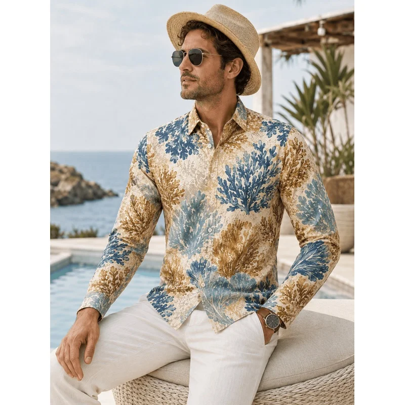 2026 New European and American Trendy Men's Casual Floral Shirt, Retro Simple Style Printed Shirt, New Fall/Winter Collection