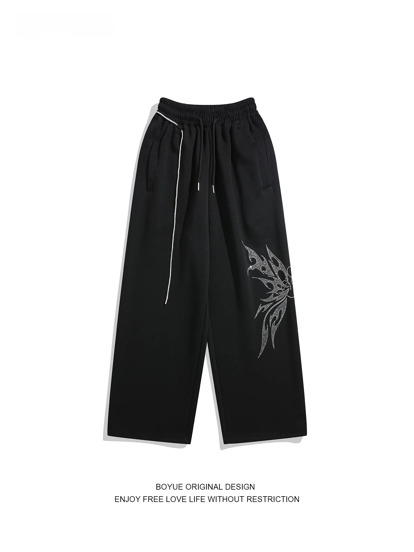 

Boyue American Sle Rhinestone Wide Leg Pants Men's Dstring Casual Sports Street Dance Workwear Knife Pants