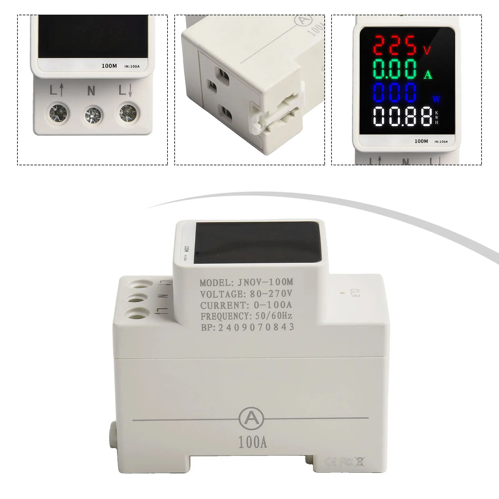 Current Voltage Meter, Rail Type Electricity Meter AC80-270V LCD Digital Electricity Meter 100A Multifunctional DIN Rail 6-in-1