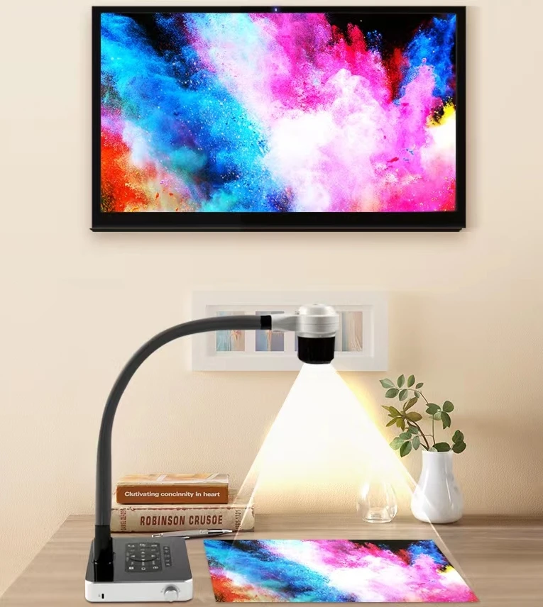 4K Digital Visualizer Document Camera 100X Optical Zoom HD MI/VGA Interface Remote Controller TF Card Support Mouse Presenter