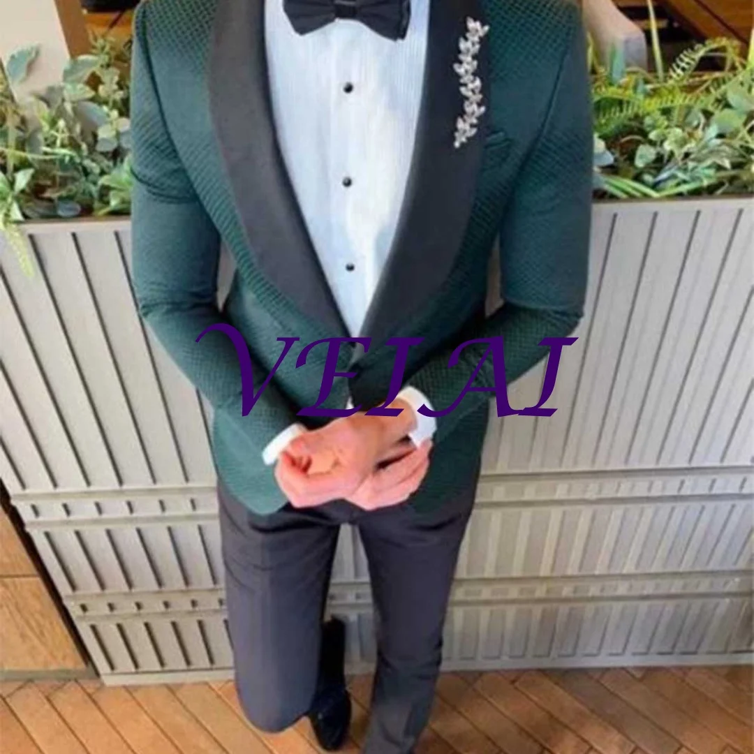 

CustomizedNew Royal Green Men's Suit Shawl Lapel Blazer 2 Pieces Flat Modern Fit Tuxedos best man for Wedding 2020 (Blazer+Pants