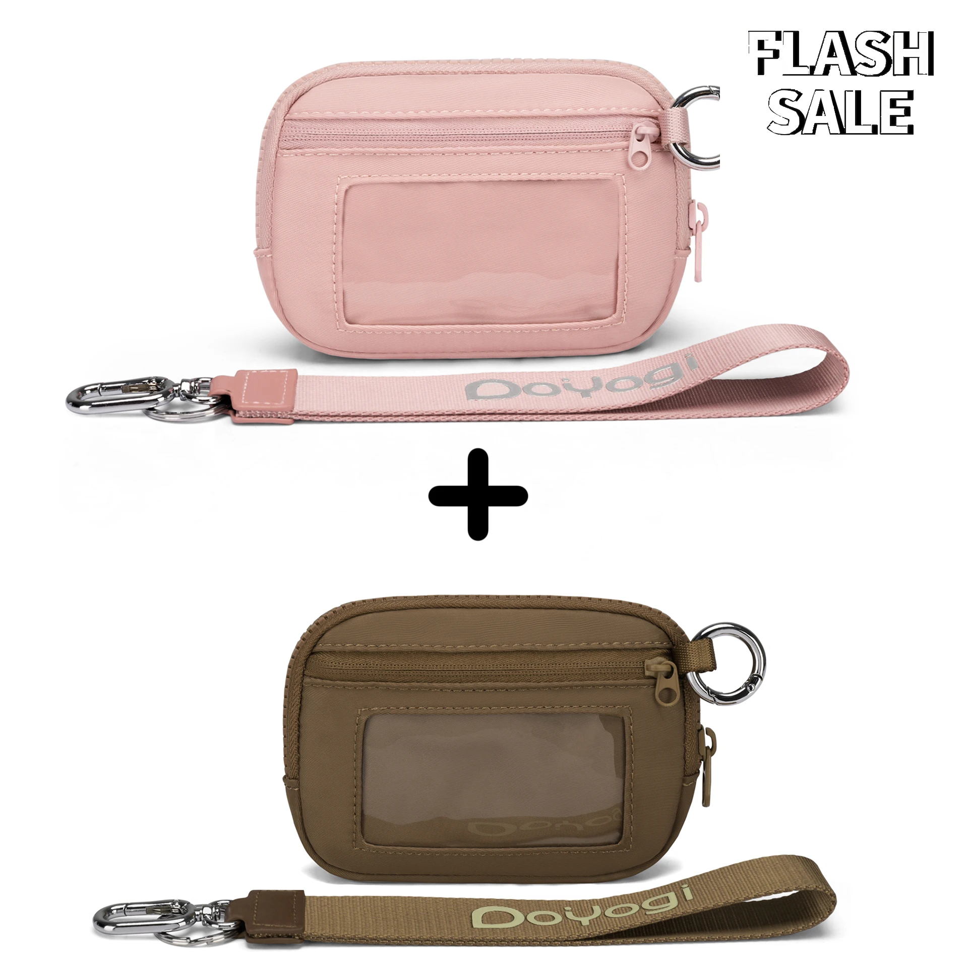 

Keychain 2pcs Wallet for Women Mini Zip Wristlet Wallets with ID Window, Small Coin Purse Keychain Card Holder Organizer