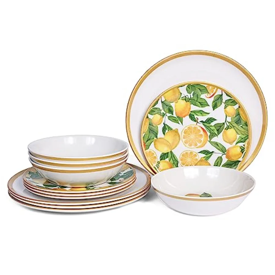

Melamine Dinnerware Sets- 12pcs Melamine Plates and Bowls Set for 4Indoor and Outdoor Dinnerware dinnerware set