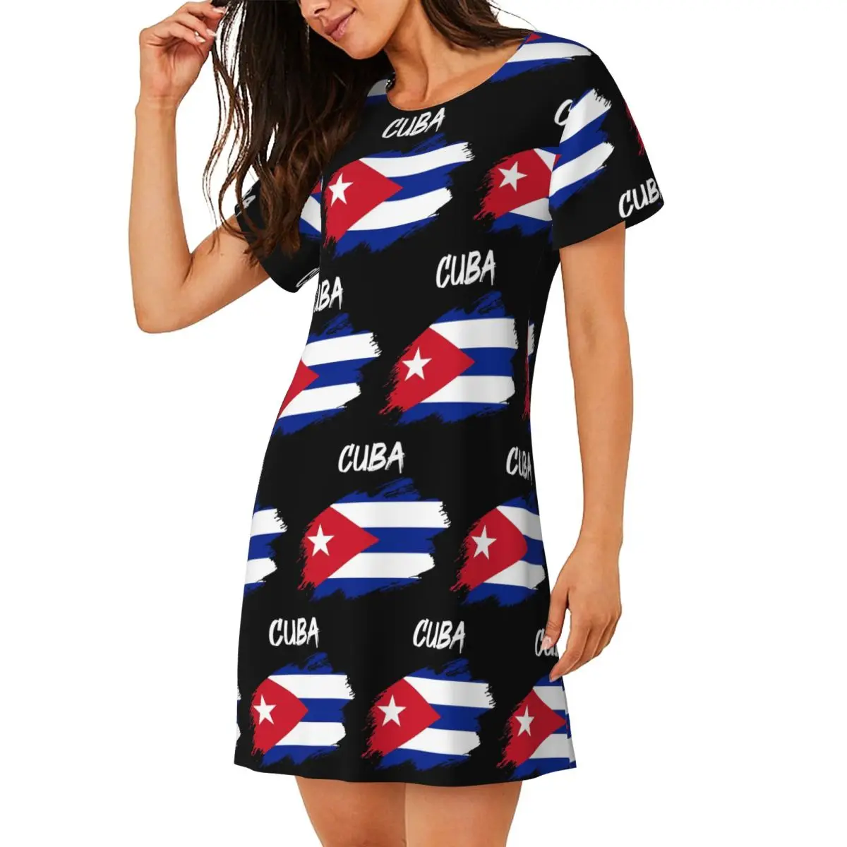 Flag Of Cuba Cuban Patriotic Short Sleeves Nightdress For Sleeping Sleepshirts Women Short Sleeve Nightgowns Soft Pajama Dress