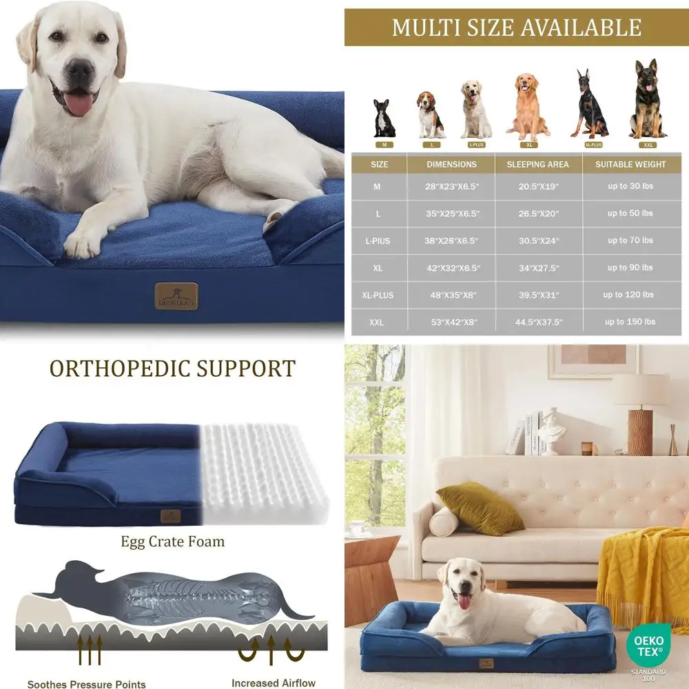 

Extra Large Waterproof Orthopedic Dog Bed, XL Egg Foam Couch with Removable Cover and Anti-Slip Base, Navy Blue