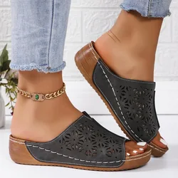 2024 Summer Wedges Slippers Women's Shoes Low Heel Massage Insole Chunky Women's Sandals Open Toe Outdoor Slippers Beach Shoes