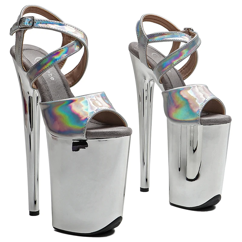 Leecabe 23CM / 9inches  Shiny PU Upper   open toe  fashion  Platform High Heels Sandals stripper heel Pole Dance shoes