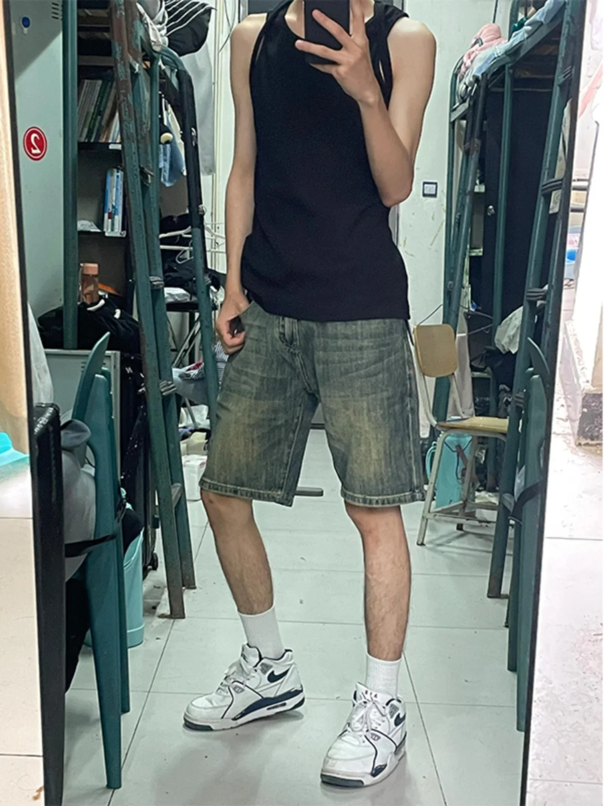 

Retro Washed Blue Denim Short Pants Men Summer Thin American Vintage Style Trendy Brand Handsome Five-Quarter Mid-Pants