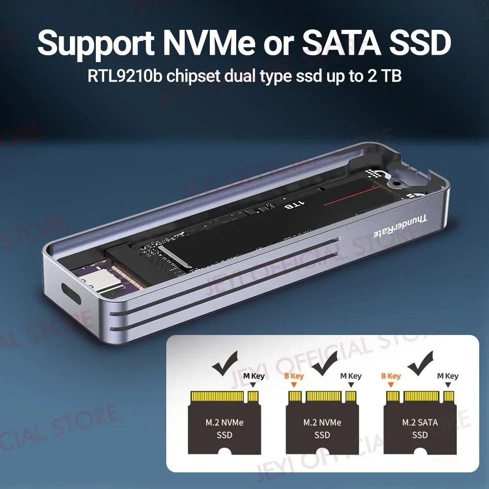 JEYI Visual Smart M.2 NVMe NGFF SSD Enclosure, Supports 5s Write Protection, 3s Re-connect, USB 3.2 Gen2 10Gbps, UASP Trim