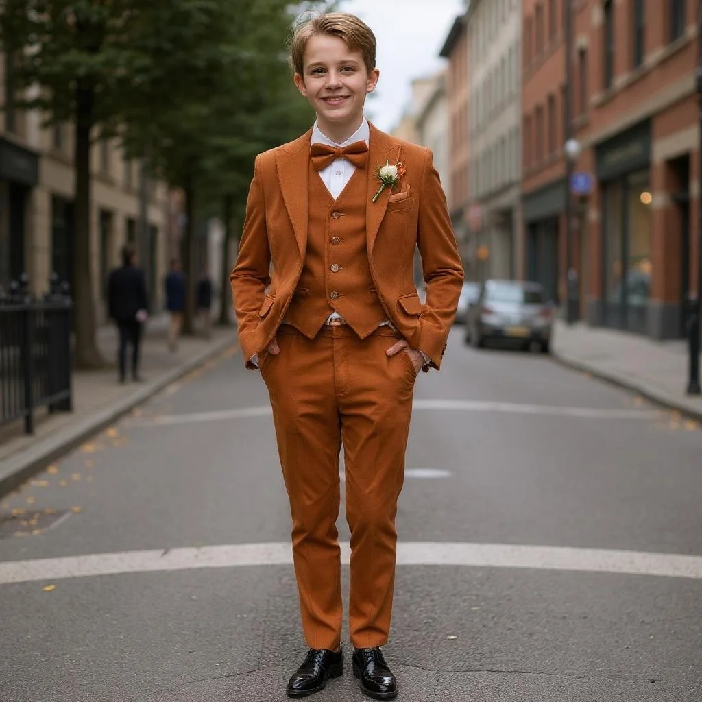 

Velvet Suits Tuxedo for Boys Formal Wedding Suit 3 Pcs Kids Casual Jacket Vest Pants for Prom Evening Party Piano Performance