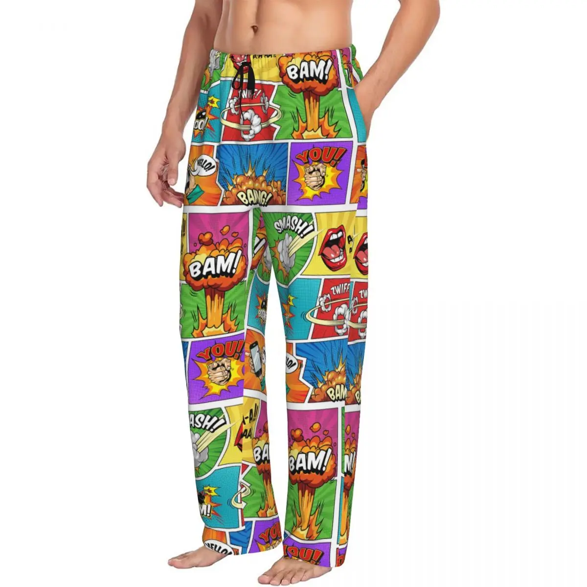 Custom Printed Superhero Comic Book Panels Comicbook Pajama Pants for Men Sleep Sleepwear Bottoms with Pockets