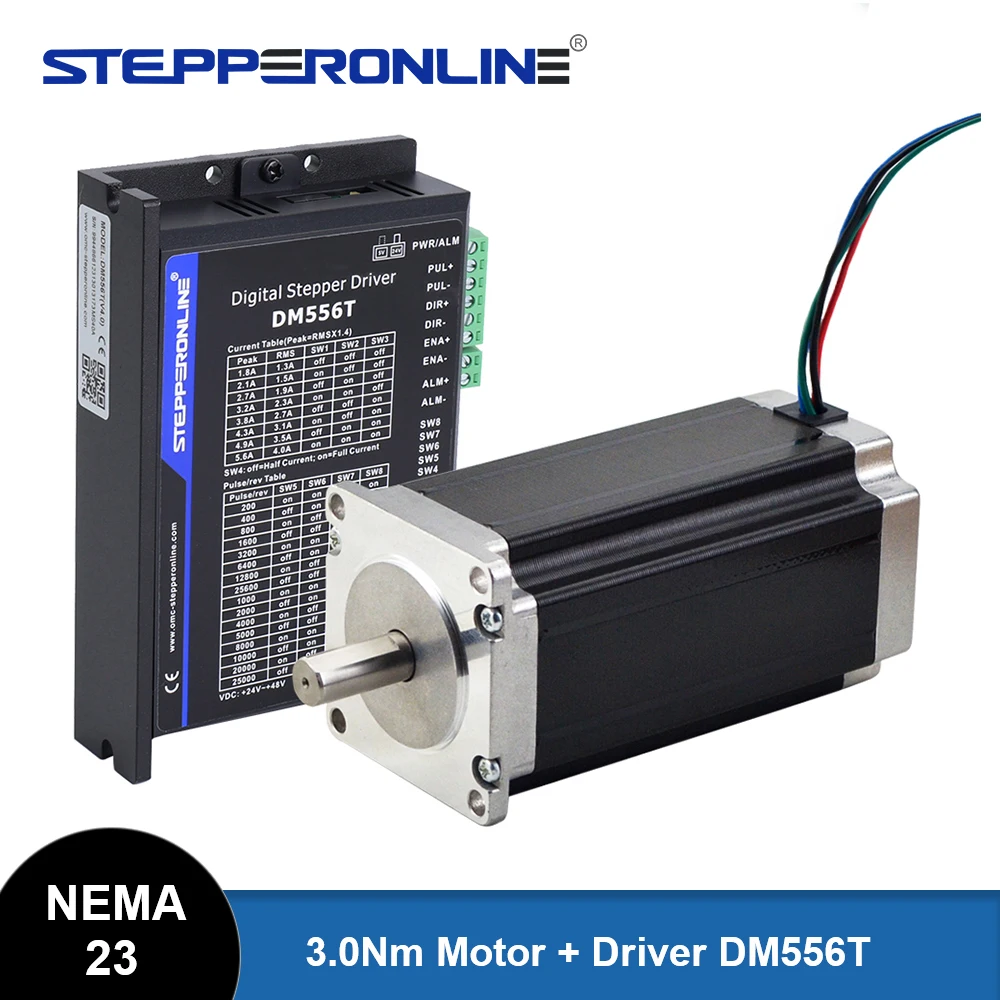 STEPPERONLINE Nema 23 Stepper Motor 3Nm Φ10 mm & Driver DM556T Nema23 Open Loop Stepper Kit for CNC Engraving Milling Machine