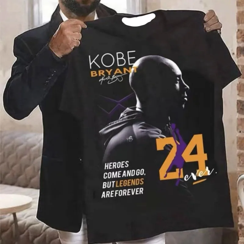 Kobe Black Mamba Memorial Tribute No. 24 Basketball Printed Short Sleeved Men's T-shirt Street Round Neck Sports Casual Loose