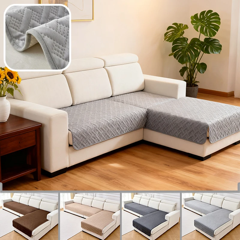 

New Winter Velvet Sofa Cover Striped Pattern Non Slip Stretch Fabric Dirt Resistant Full Protection Four Seasons Universal Fit