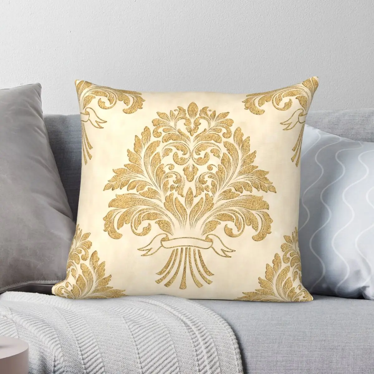 

Antique Victorian Ivory Gold Square Pillowcase Polyester Linen Velvet Printed Zip Decor Throw Pillow Case Home Cushion Cover