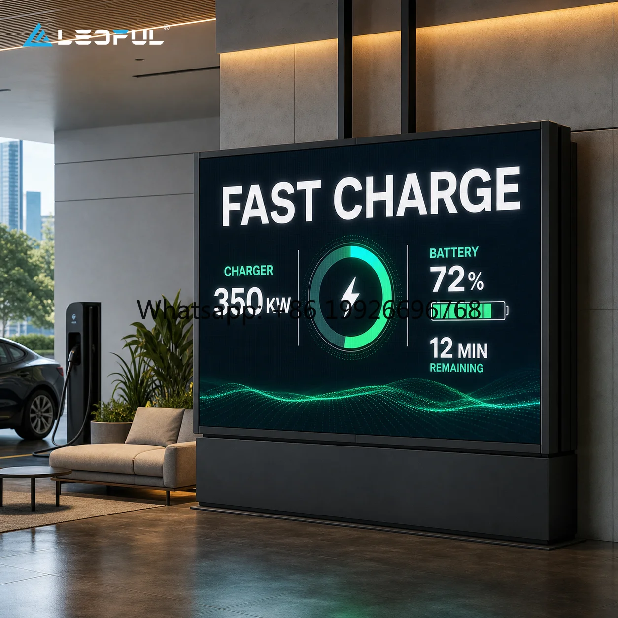 Large LED Energy Wall P1.86 for EV Charging Showroom with seamless splicing and front service Fixed Installation