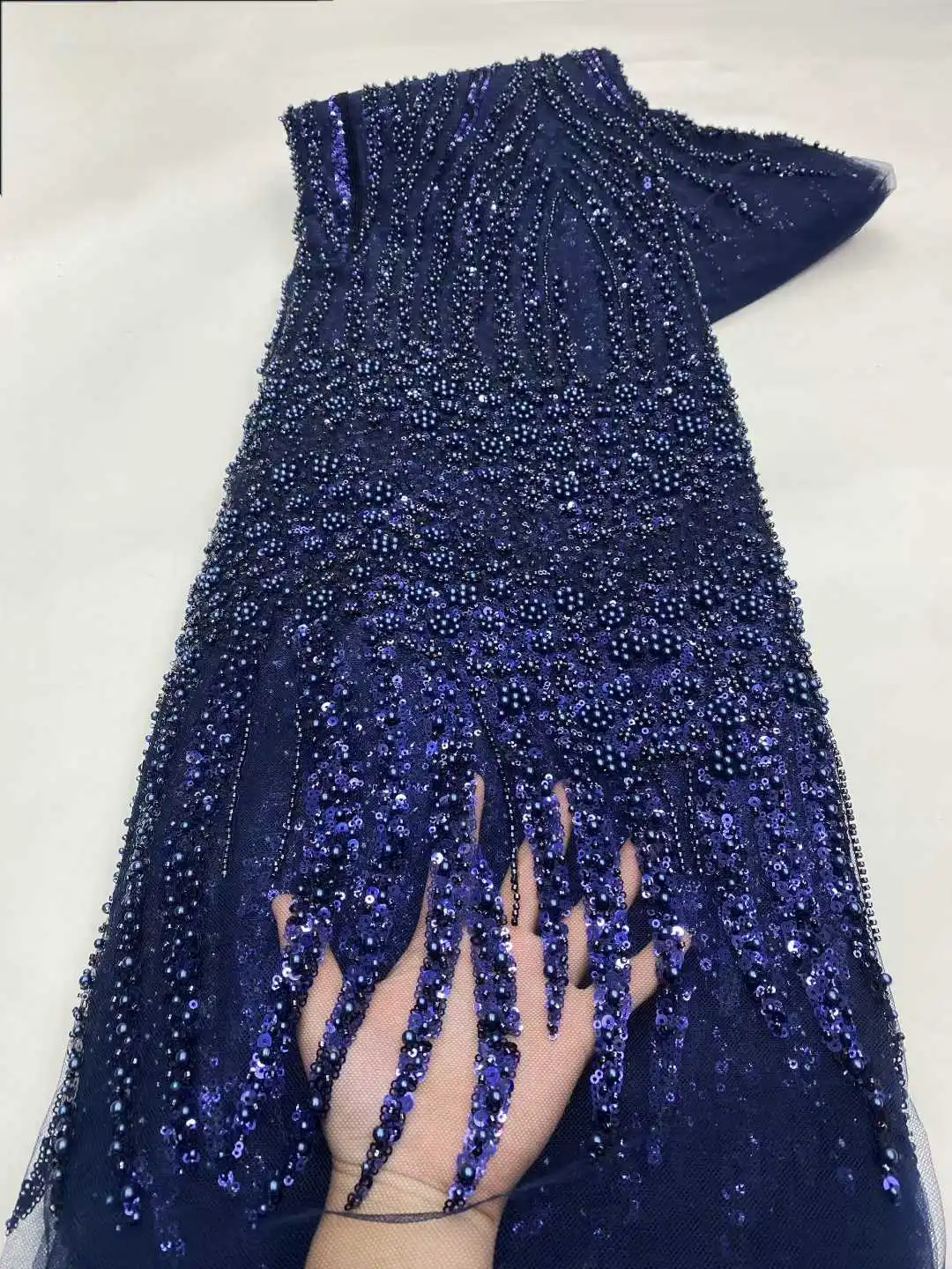 

African Handmade 3D Embroidery Groom Net Lace Beads Luxury Fabric for Women's Wedding Dress Unique Fashion Design Elegance