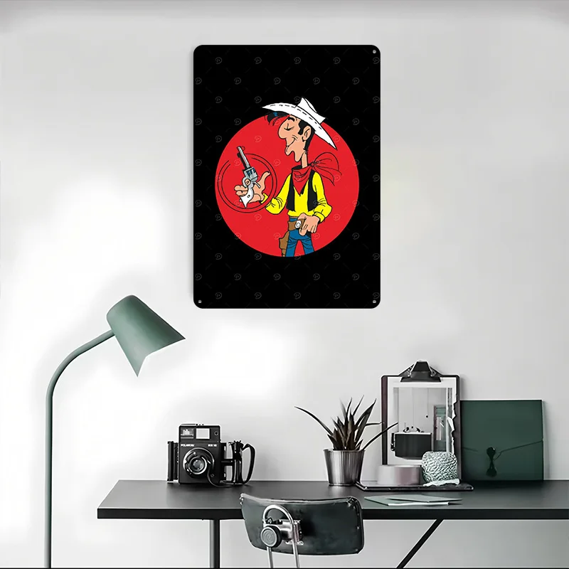 لاكي لوك كاوبوي كاريكاتير طباعة ملصق معدني ديكور المنزل علامات القصدير المعدنية القابلة للتخصيص لملصقات الديكور الفنية على الحائط