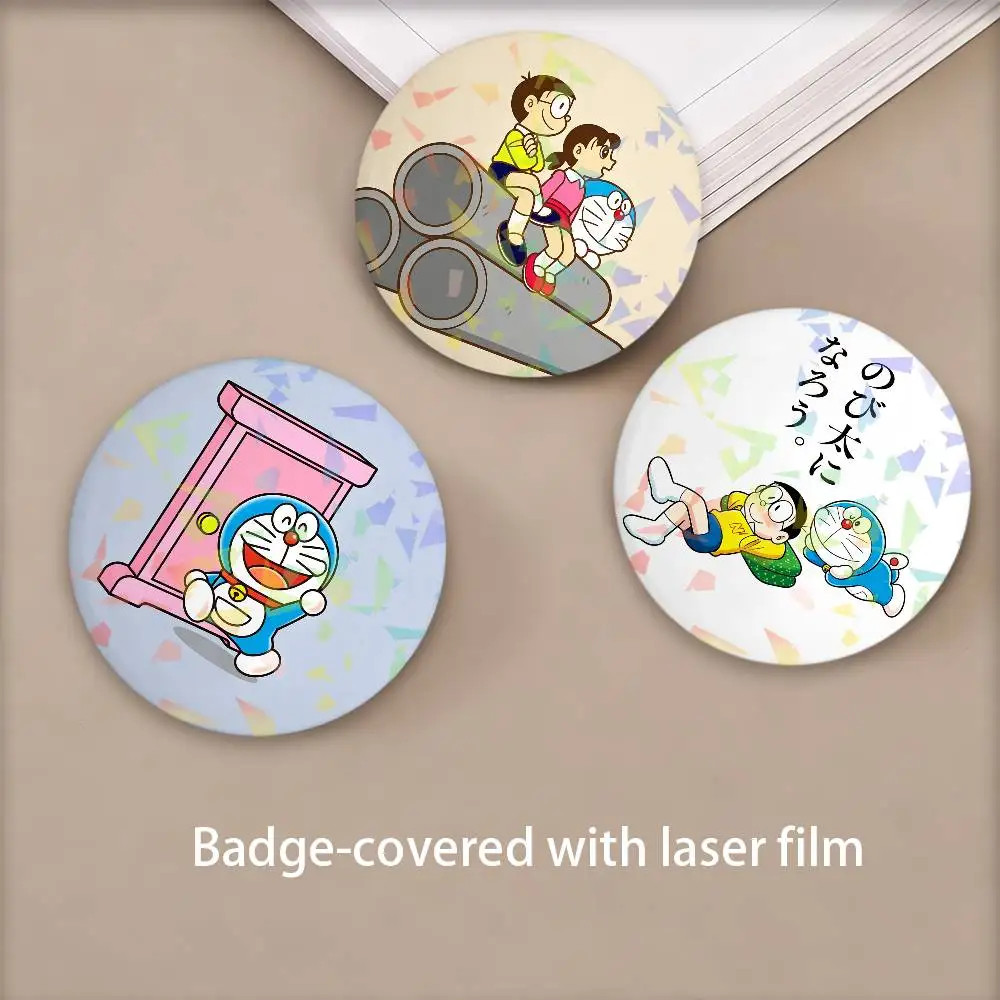 Cartoon D-DORAEMON Round Badge Lapel Pins for Backpacks Briefcase Laser Brooch Clothes Gifts