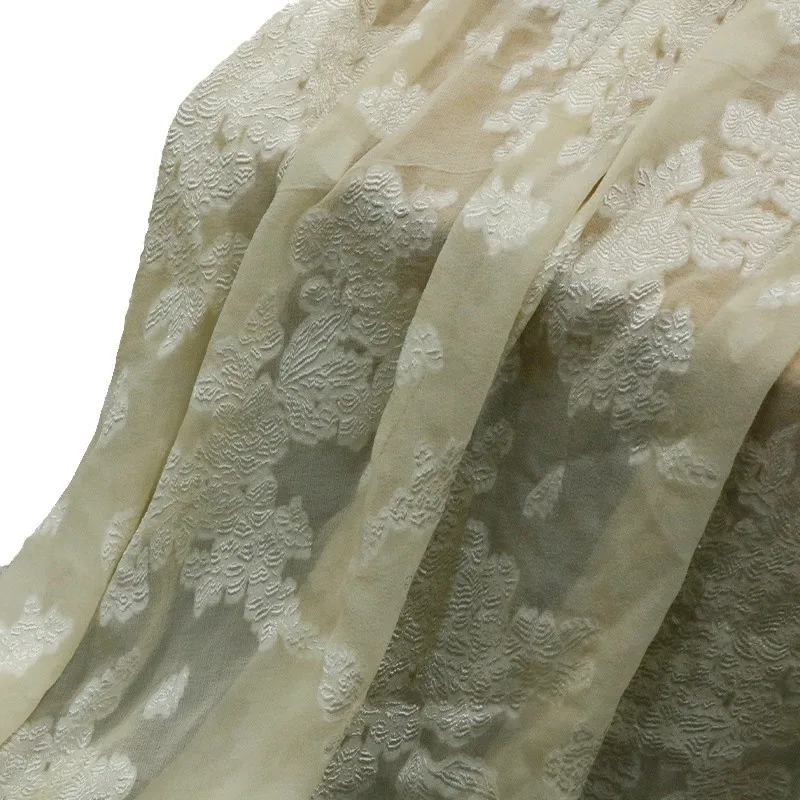 This is a niche designer fabric made of silk with light apricot dyeing technique and stir-fried color