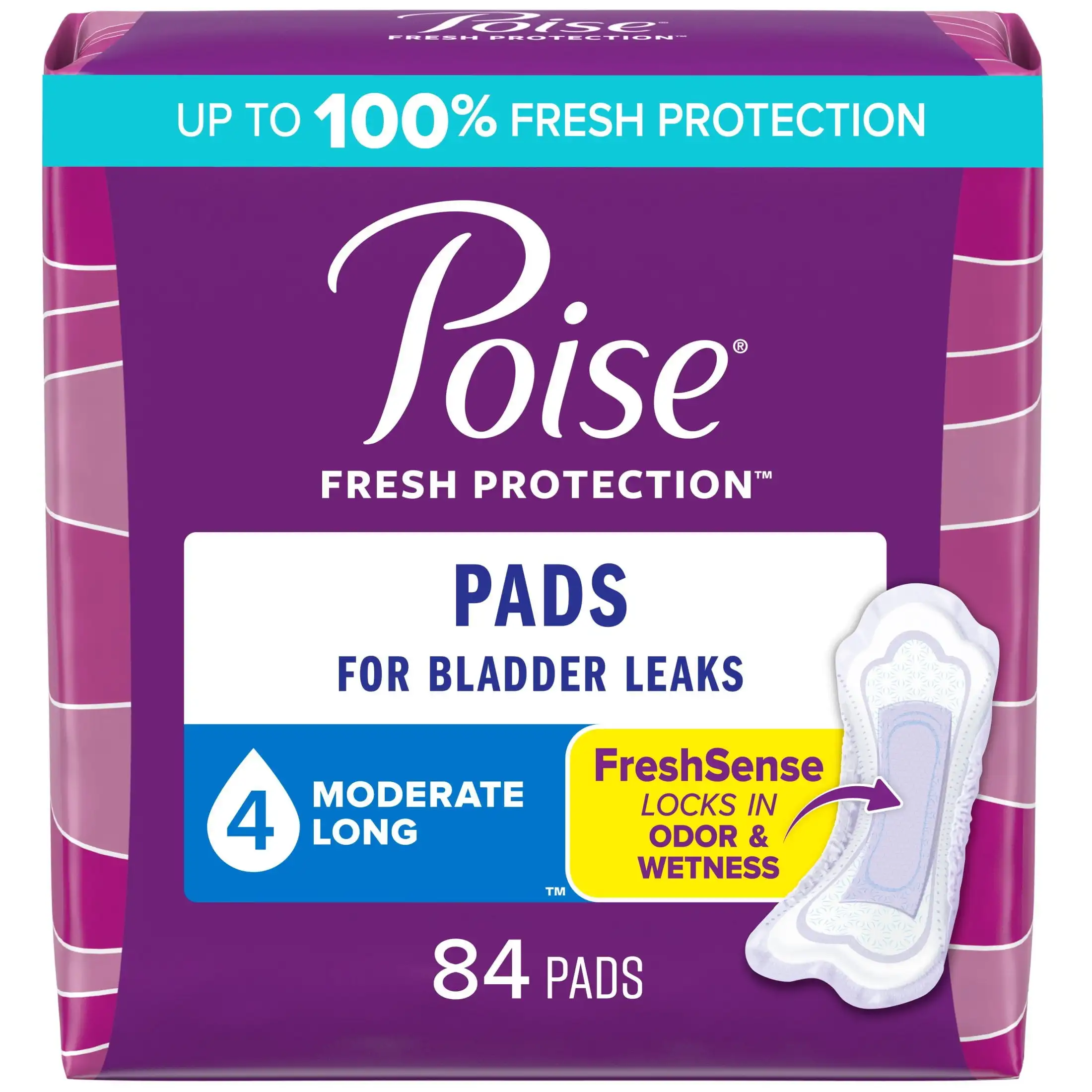 

Incontinence Pads for Women, 4 Drop Moderate Absorbency, Long Length, 84 Count