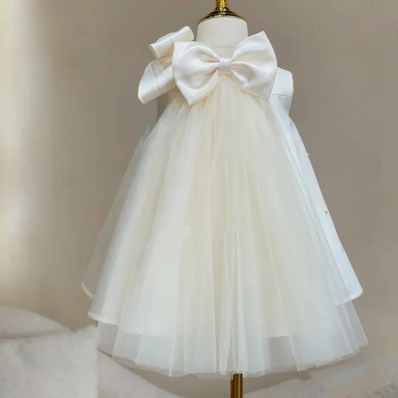 First 2025 New Korean Version Toddler Baby Heavy Beaded Birthday Banquet Dress Hundred Days Celebration dress