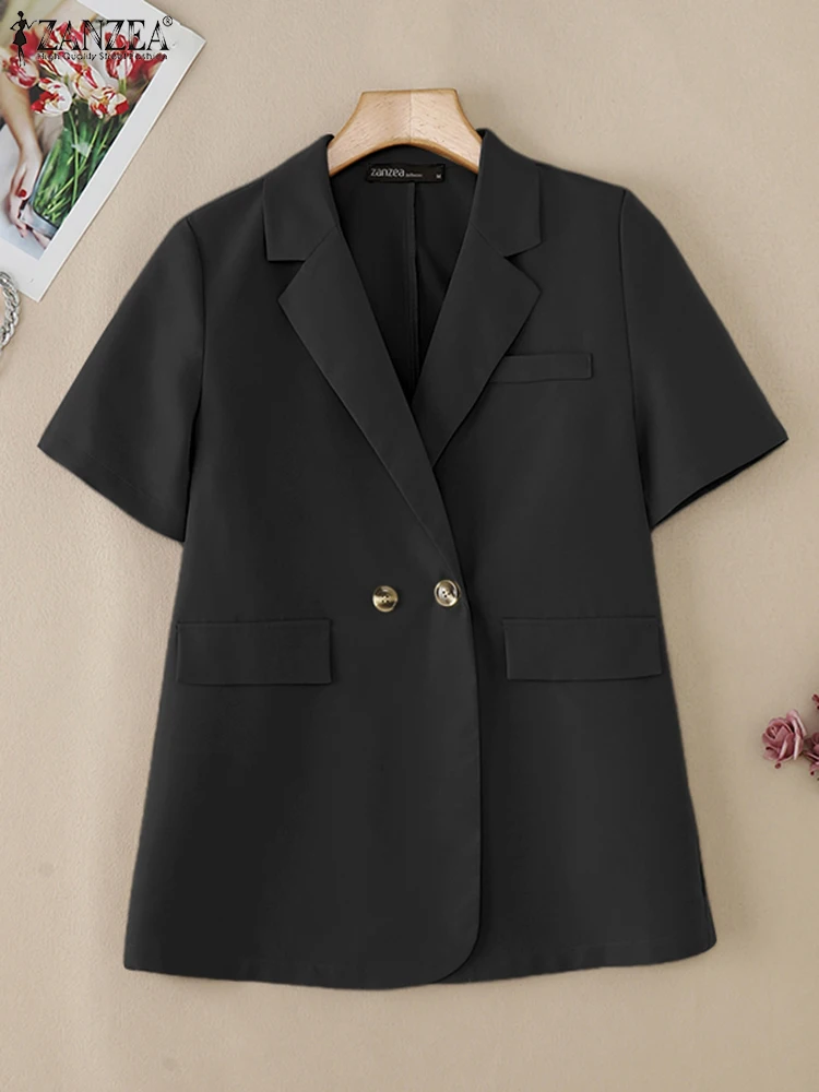 

Women Summer Blazer 2025 ZANZEA Elegant Solid OL Work Shirt Fashion Lapel Neck Short Sleeve Blazer Suits Casual Buttons Blouse
