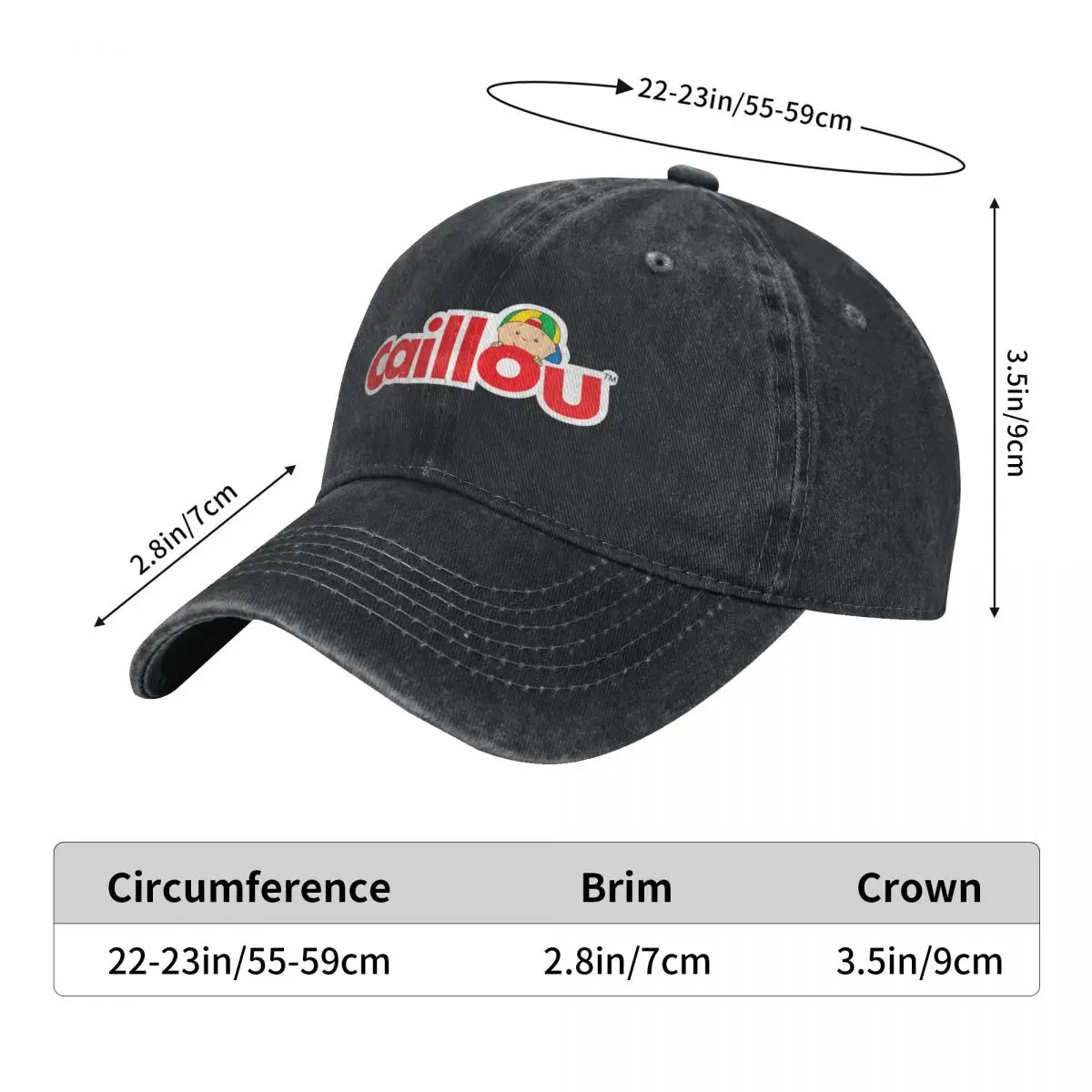 Caillou Logo Washed Baseball Cap Classic Cartoon Casual Trucker Hat Summer Unisex Men Hunting Camping Sun Visors Snapback Cap