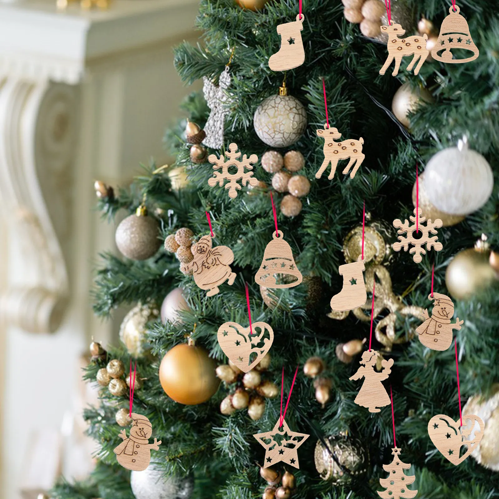 

50 шт. деревянных заготовок для декора, гладкие фигурки в мультяшном стиле для поделок, украшений на Рождество, свадьбу, день рождения, деревянные подвески
