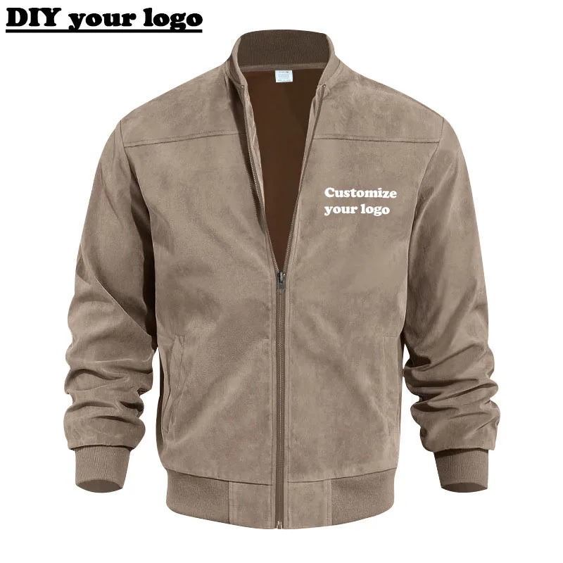 DIY Customize Your Logo Autumn Retro Men's Jacket Casual Zipper Pocket Top Men's Coat Long Sleeve Men's Wear