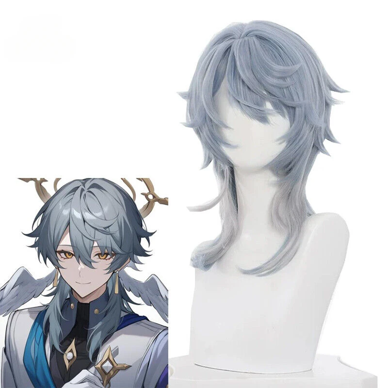 Star Rail Sunday Cosplay Wigs 48cm Blue Mixed Gray Synthetic Hair