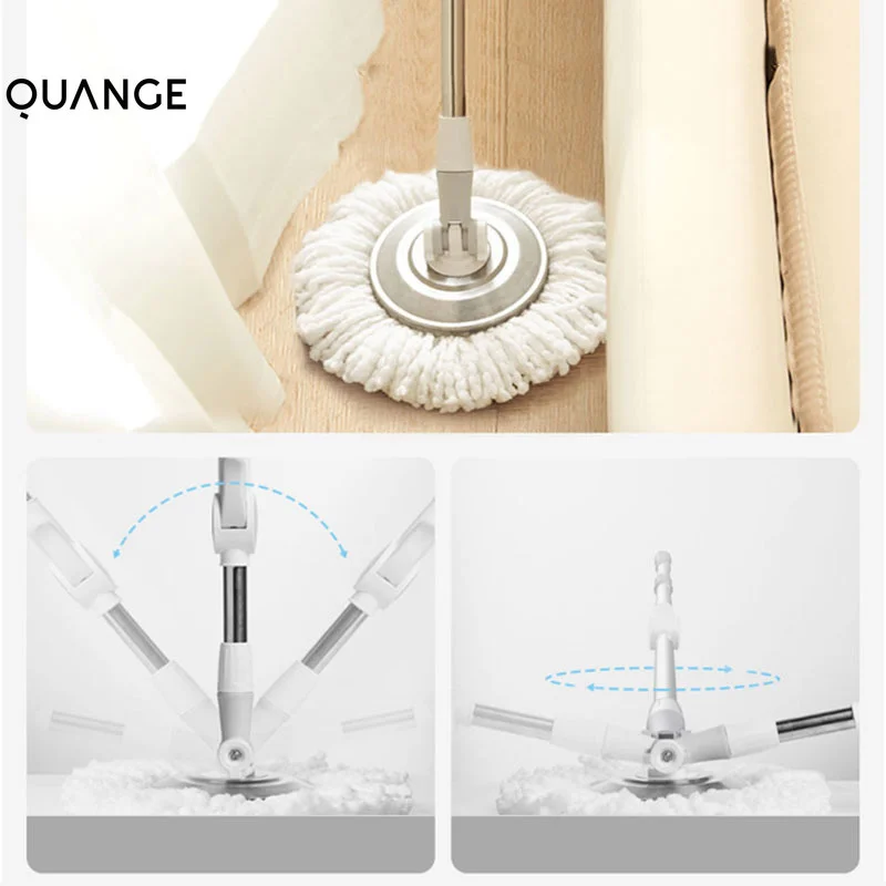 QUANGE Round Lazy Mop 360° Rotating Hand Pressing Spin Sewage Separation Wring Hand Free Mop with Bucket Home Kitchen Cleaner