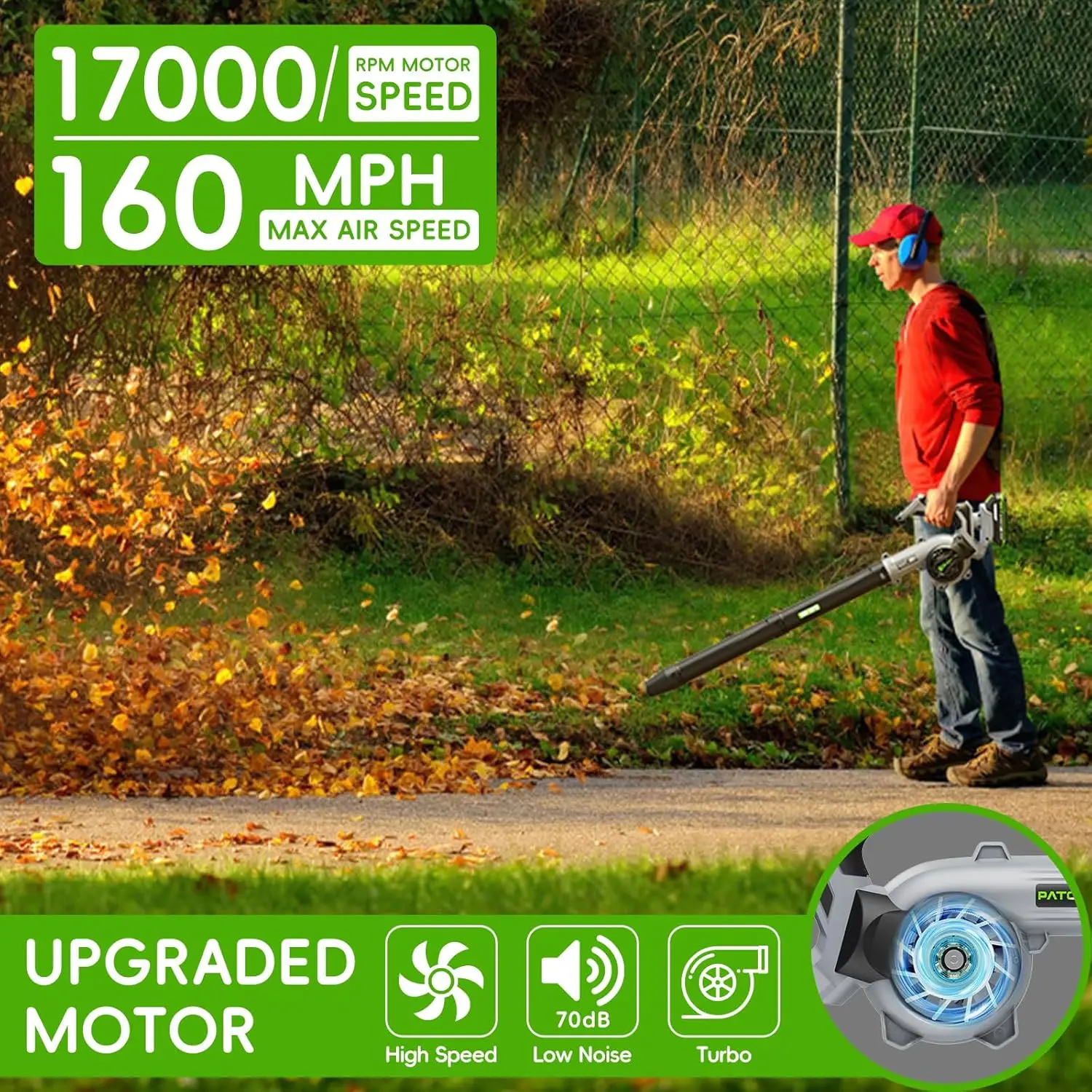 Leaf Blower Cordless - Electric Cordless Leaf Blower with 2 Batteries and Charger, 3 Speed Modes & 3 Blowing Nozzles