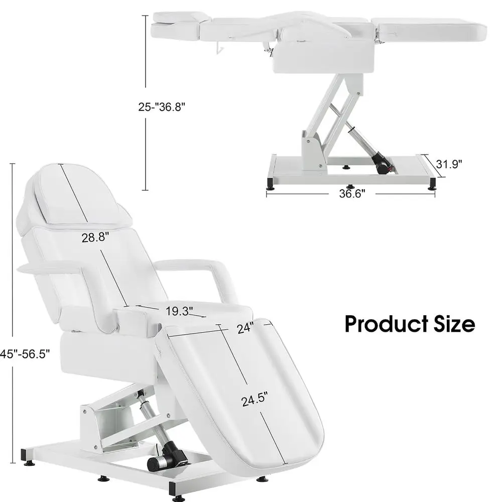 3-Motor Electric Tattoo Chair Sn Massage acial Bed White 2751 | Height 25.2-37 in, 480 lbs, PVC leather, 3 motor electric remote