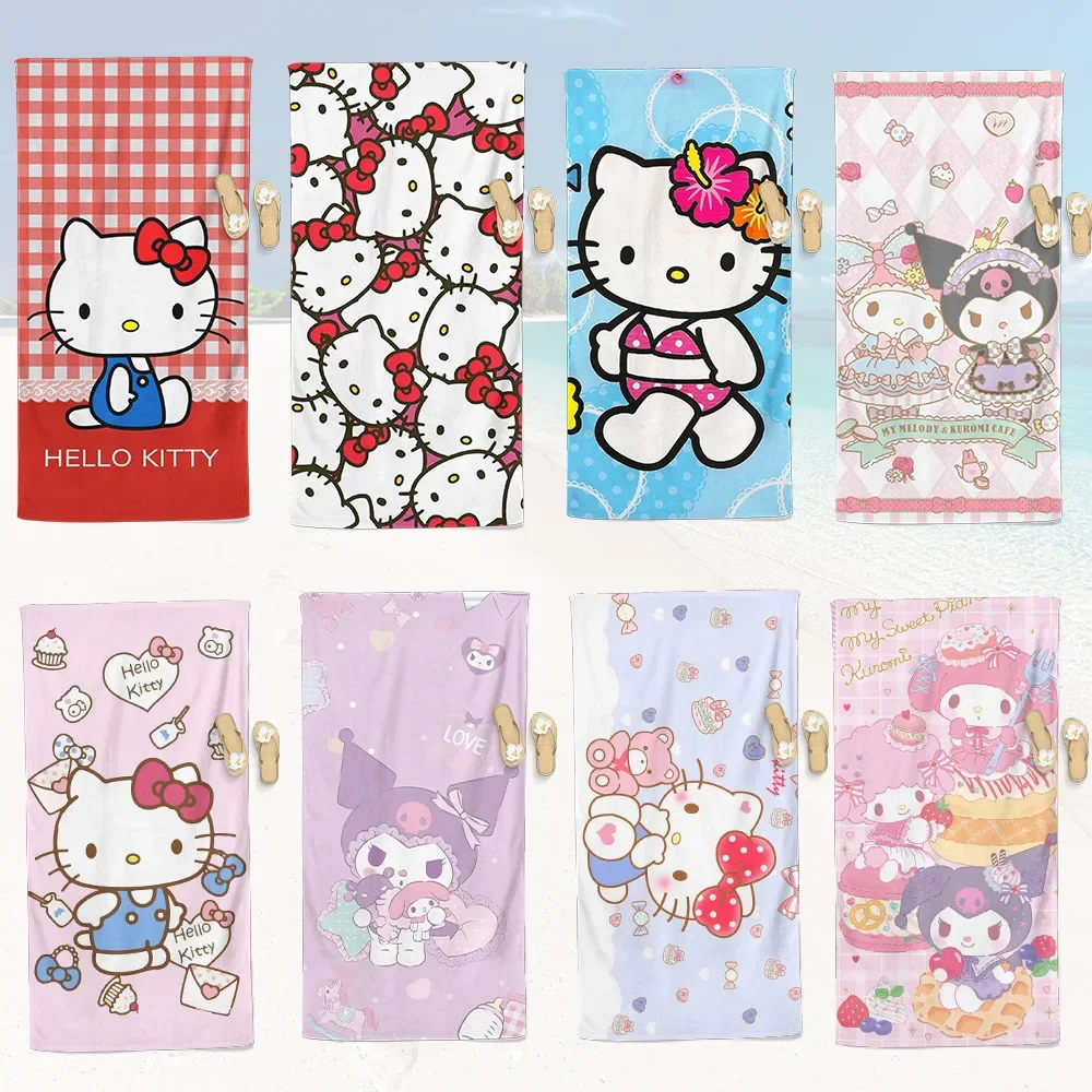 

70*150 см Sanrio пляжное полотенце с мультяшным рисунком Hello Kitty банное полотенце утолщенные впитывающие полотенца из микрофибры аксессуары