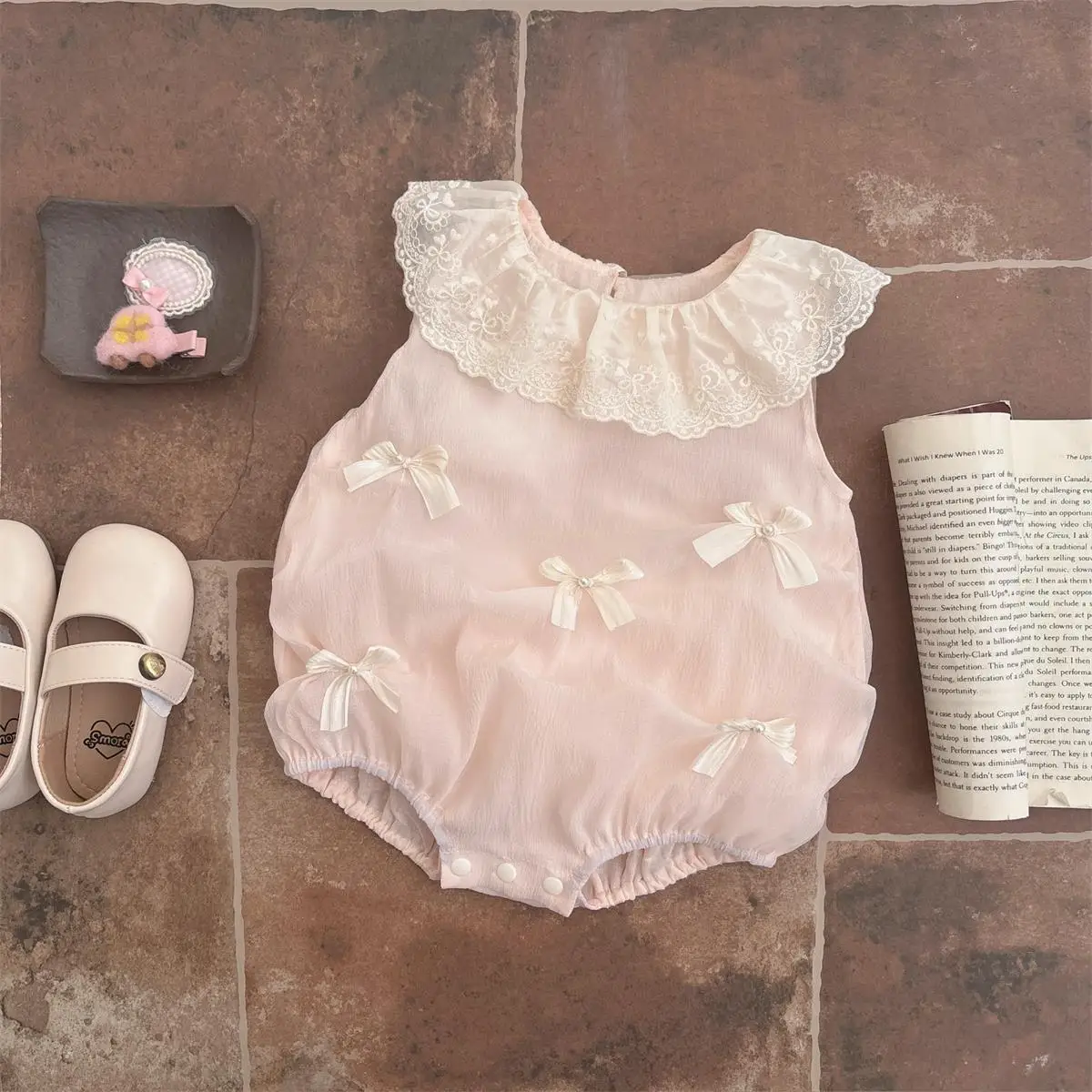 

Girls' Onesie 2026 Spring and Summer New Children's Clothing Korean Style Girl Baby Fashion Sweet Lace Bow Thin Onesie