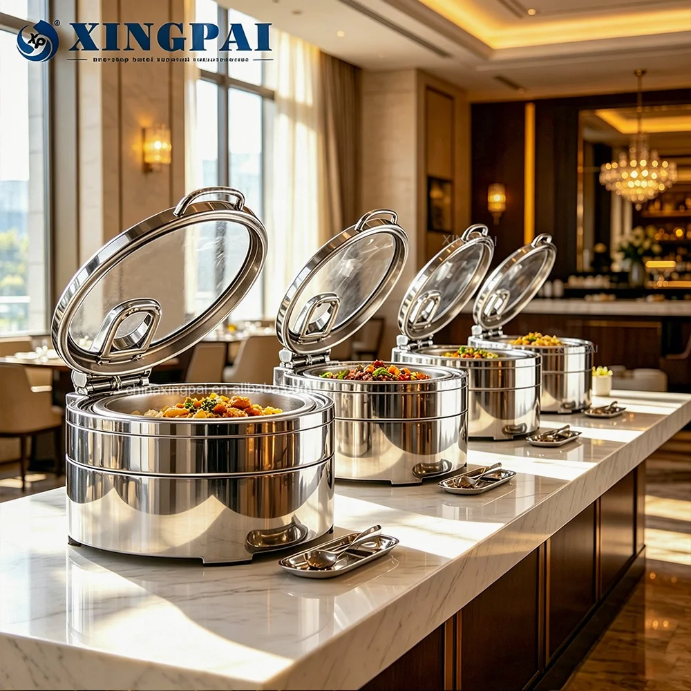 XINGPAI Restaurant Equipment Silver Round Chafing Dish Buffet Electric Food Warmer Chafing Dishes For Catering