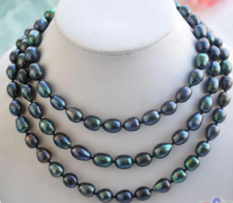 

9-10mm New Tahitian Black Natural Pearl Necklace 48inch AAA