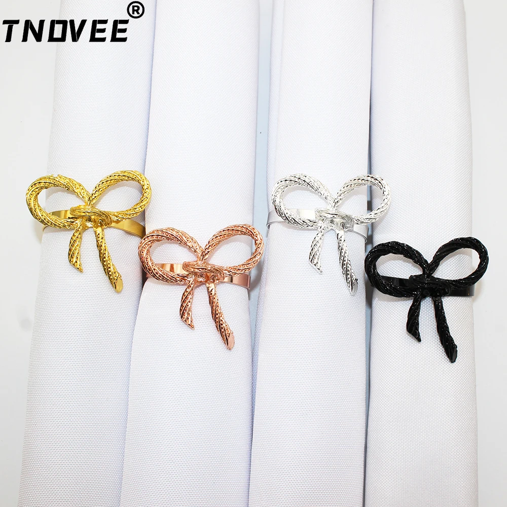 

4Pcs Gold Bowknot Napkin Rings for Harvest Thanksgiving Christmas Napkin Ring Holder Party Dinning Table Decoration ERM11