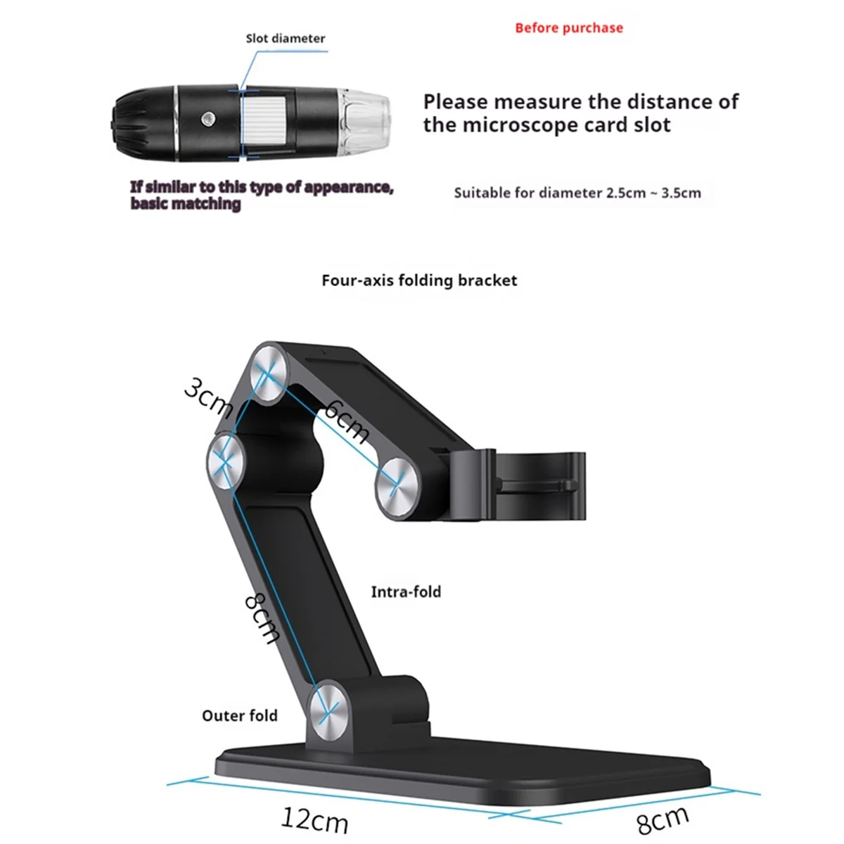 حامل مجهر A40I زاوية قابلة للطي وقابلة للتعديل مناسبة للمجهر الرقمي واي فاي عدسة مكبرة إلكترونية بمنفذ USB