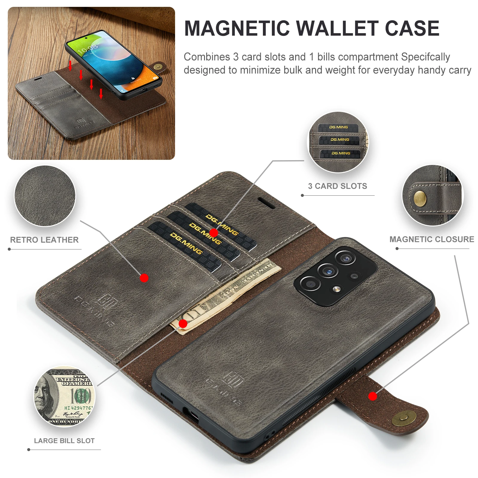 DG.Ming For Samsung S23 S21 S22 S24 Ultra/Plus S21/S20/S23 FE Wallet Case Detachable Magnetic Leather Flip Cover for A54 A53 A33